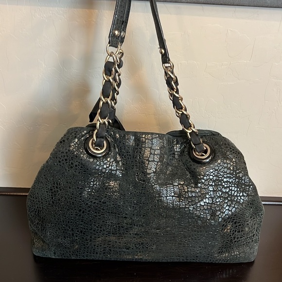 Kate Spade Black Patent Leather Croc Pattern Shoulder Bag Satchel Tote EUC - Picture 5 of 16